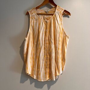 Lucky Brand Yellow White Striped Button Down Sleeveless Tank Tunic Top Cotton XL